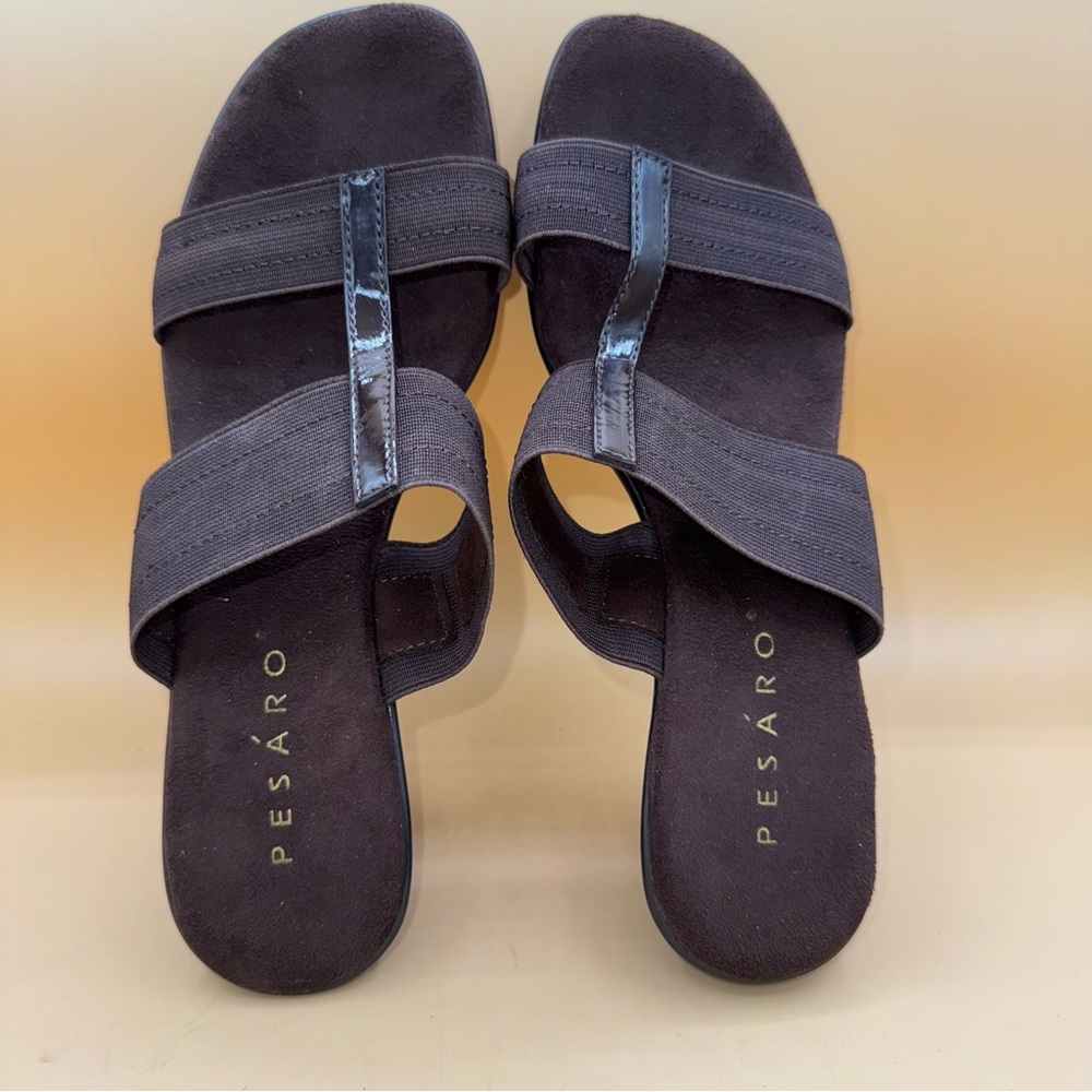 Pesaro Haley Brown Strap Wedge Slip on Slide Wedge Sandals Women’s 9, EUC